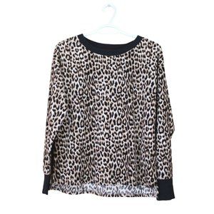 Betsey Johnson Leopard Print Top Long Sleeve Crew Neck Small Sweatshirt CA145